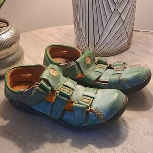 TMA EYES Chic Green Leather Women's Sandals